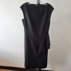 Piazza Sempione | Black Virgin Wool V-Neck Midi Dress, Size Large